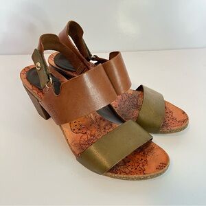 TakeMe Women's Brown Olive Heeled Sandals Cork Sustainable  9-9.5 Boho Cork Heel
